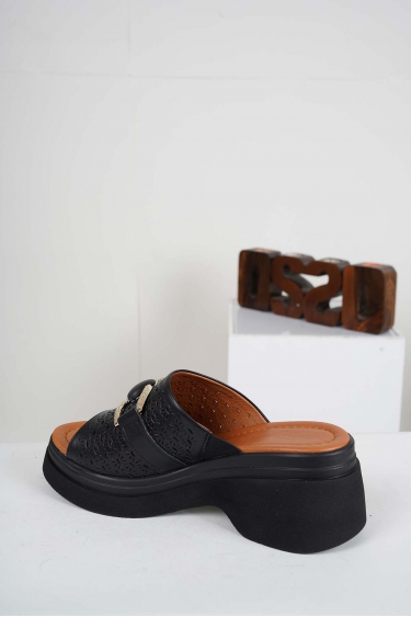 Hakiki Deri Siyah Kadın Dolgu Topuklu Terlik 241186602