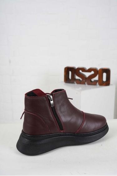 Hakiki Deri Bordo Kadın Casual Bot 242186202