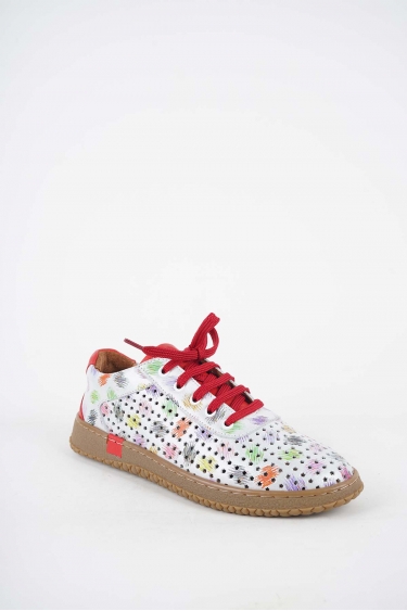 Hakiki Deri Renkli Beyaz Saten-Kırmızı Kadın Casual Ayakkabı 251186101