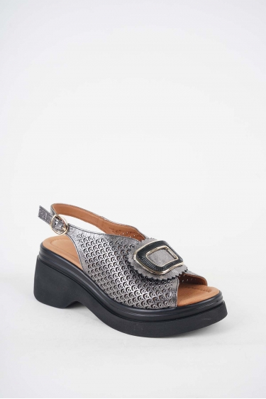 Hakiki Deri Çelik Kadın Dolgu Topuklu Sandalet 251186501