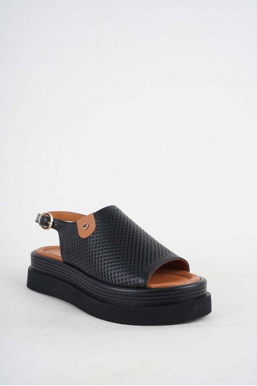 Hakiki Deri Siyah-Taba Kadın Dolgu Topuklu Sandalet 251186505