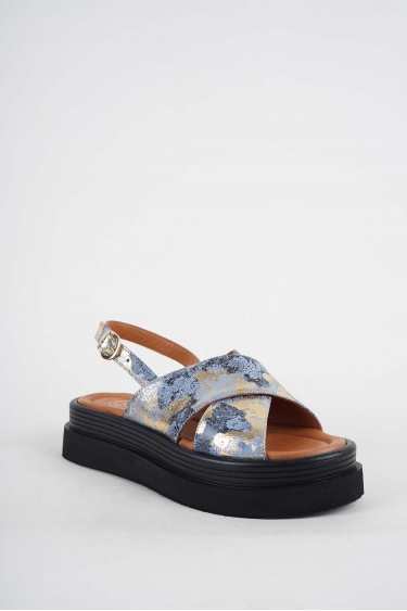 Hakiki Deri K.Mavi Baskılı Kadın Dolgu Topuklu Sandalet 251186506