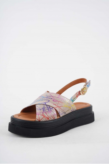 Hakiki Deri Bej Baskılı Kadın Dolgu Topuklu Sandalet 251186507