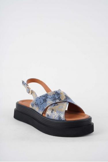 Hakiki Deri K.Mavi Baskılı Kadın Dolgu Topuklu Sandalet 251186507