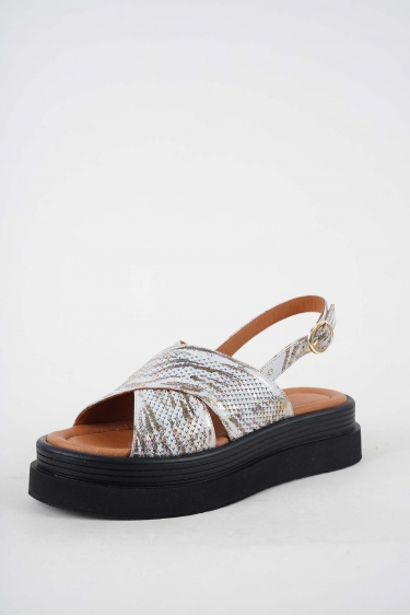 Hakiki Deri Beyaz Baskılı Kadın Dolgu Topuklu Sandalet 251186507