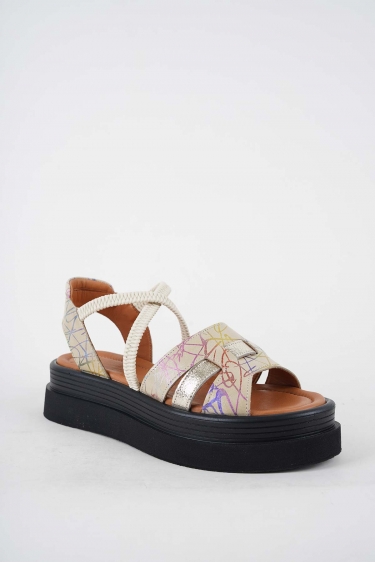 Hakiki Deri Bej Baskılı-Altın Kadın Dolgu Topuklu Sandalet 251186509