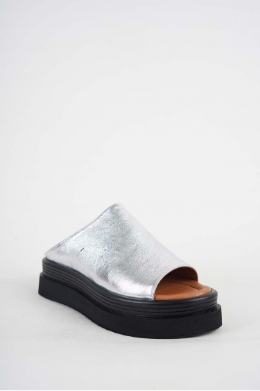 Hakiki Deri Gümüş Kadın Dolgu Topuklu Terlik 251186601