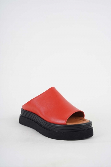 Hakiki Deri Kırmızı Kadın Dolgu Topuklu Terlik 251186601