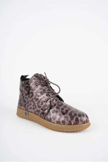 Hakiki Deri Metalik Kahve Baskılı Kadın Casual Bot 252186201