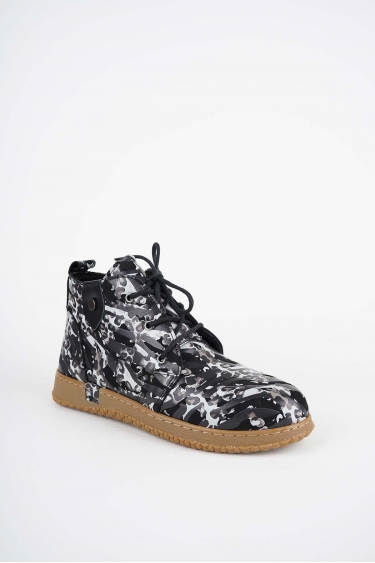 Hakiki Deri Siyah Baskılı-Siyah Kadın Casual Bot 252186201