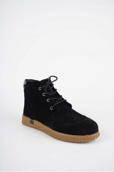 Hakiki Deri Siyah Süet-Siyah Rugan Kadın Casual Bot 252186202