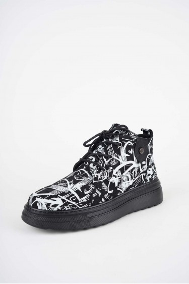 Hakiki Deri Siyah Baskılı-Siyah Kadın Casual Bot 252186203