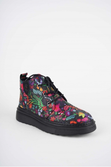 Hakiki Deri Siyah Çiçekli-Siyah Kadın Casual Bot 252186203