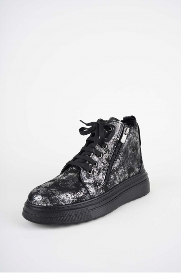 Hakiki Deri Siyah Sim Baskılı Kadın Casual Bot 252186204