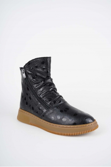 Hakiki Deri Siyah Damla Baskılı Kadın Casual Bot 252186206