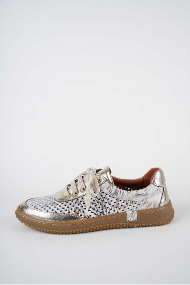 Hakiki Deri Beyaz Baskılı-Altın Kadın Casual Ayakkabı 261186101