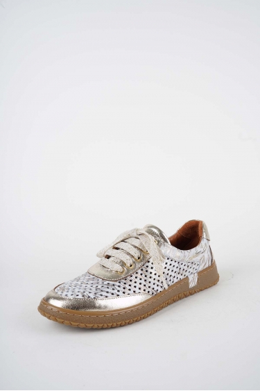 Hakiki Deri Beyaz Baskılı-Altın Kadın Casual Ayakkabı 261186101