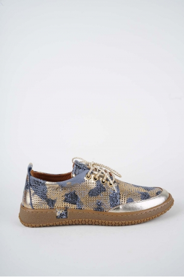 Hakiki Deri K.Mavi Baskılı-Altın Kadın Casual Ayakkabı 261186102