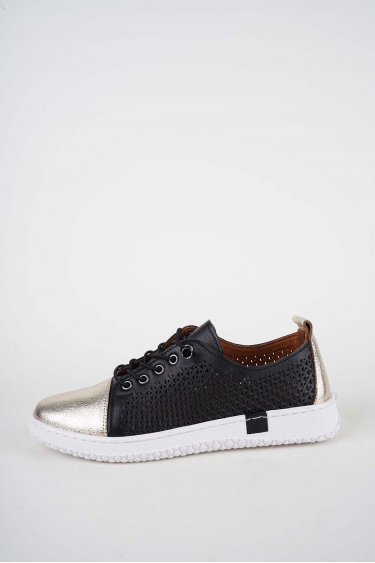 Hakiki Deri Siyah-Altın Kadın Casual Ayakkabı 261186104