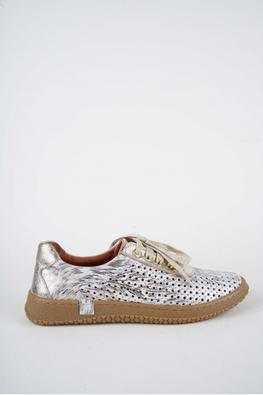 Hakiki Deri Beyaz Baskılı-Altın Kadın Casual Ayakkabı 261186105