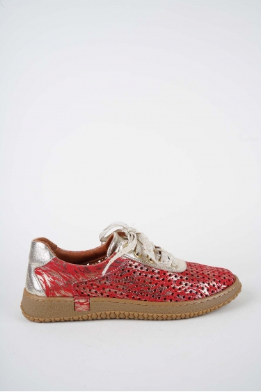 Hakiki Deri Kırmızı Baskılı-Altın Kadın Casual Ayakkabı 261186105