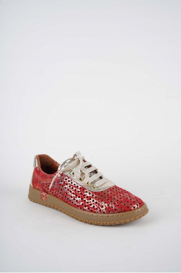 Hakiki Deri Kırmızı Baskılı-Altın Kadın Casual Ayakkabı 261186105