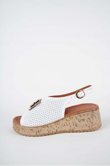 Hakiki Deri Beyaz Kadın Dolgu Topuklu Sandalet 261186500