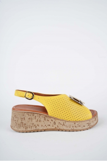 Hakiki Deri Sarı Kadın Dolgu Topuklu Sandalet 261186500