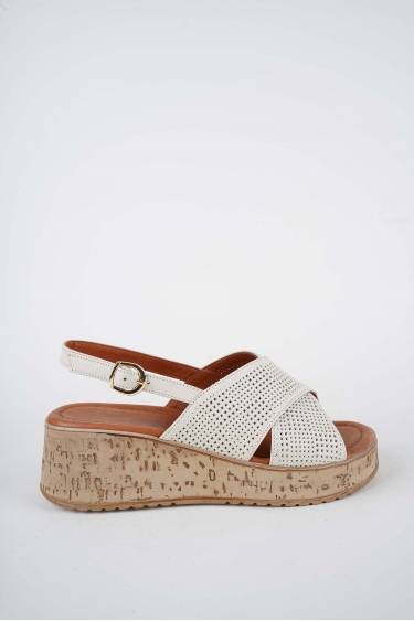 Hakiki Deri Bej Kadın Dolgu Topuklu Sandalet 261186501