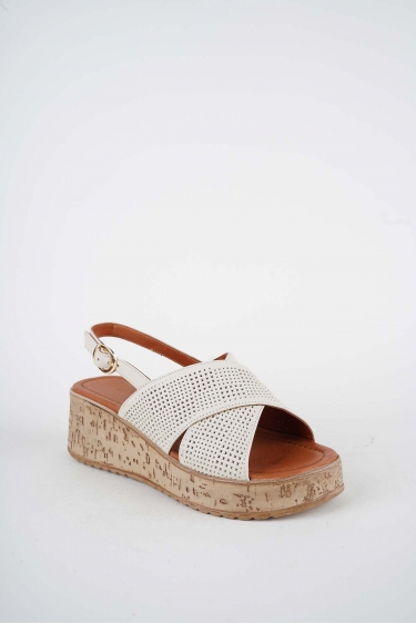 Hakiki Deri Bej Kadın Dolgu Topuklu Sandalet 261186501