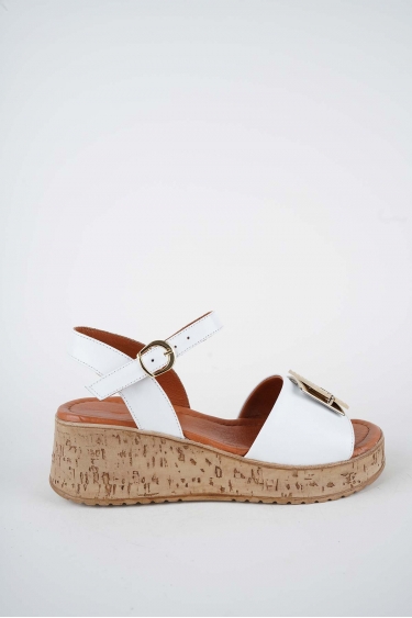 Hakiki Deri Beyaz Kadın Dolgu Topuklu Sandalet 261186503