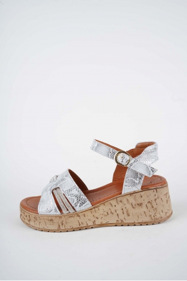 Hakiki Deri Gümüş Yılan Baskı Kadın Dolgu Topuklu Sandalet 261186505