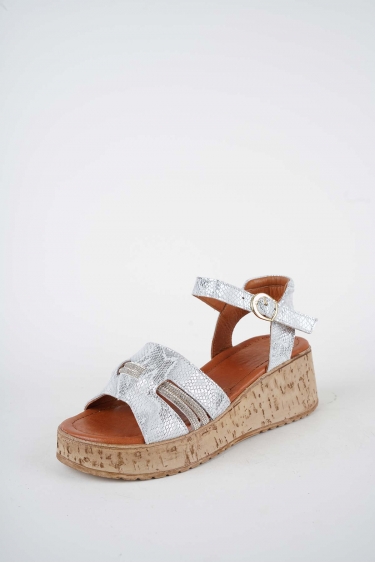 Hakiki Deri Gümüş Yılan Baskı Kadın Dolgu Topuklu Sandalet 261186505