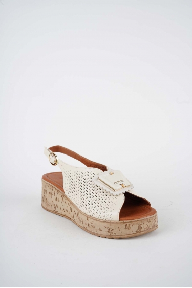 Hakiki Deri Bej Kadın Dolgu Topuklu Sandalet 261186506