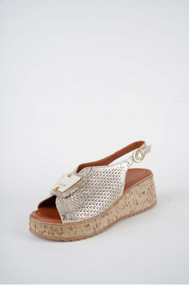 Hakiki Deri Altın Baskılı Kadın Dolgu Topuklu Sandalet 261186506