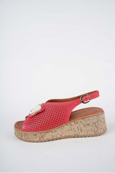 Hakiki Deri Nar Çiçeği Kadın Dolgu Topuklu Sandalet 261186506