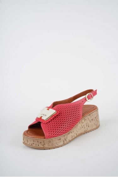 Hakiki Deri Nar Çiçeği Kadın Dolgu Topuklu Sandalet 261186506