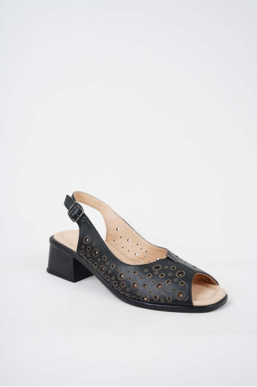 Hakiki Deri Siyah Kadın Topuklu Sandalet 241189503