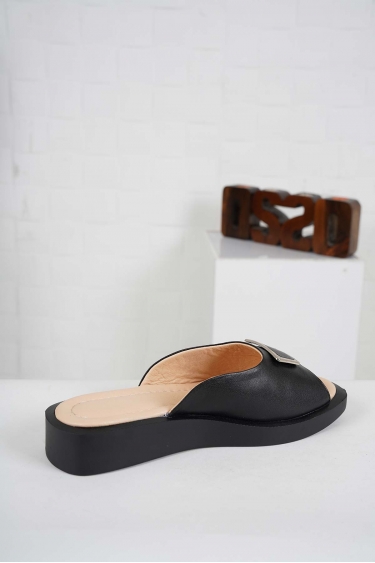 Hakiki Deri Siyah Kadın Dolgu Topuklu Terlik 241189602