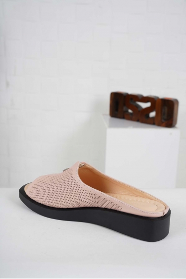 Hakiki Deri Pudra Kadın Dolgu Topuklu Terlik 241189604