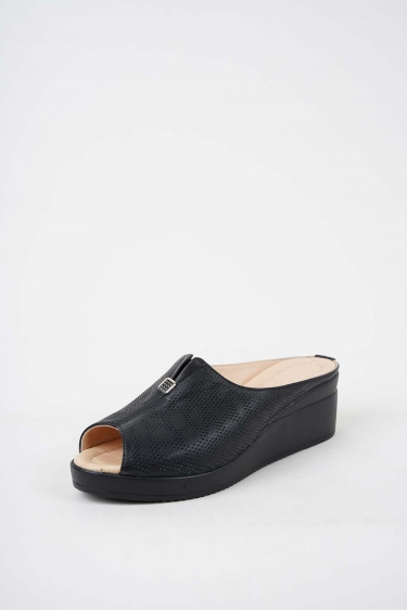 Hakiki Deri Siyah Kadın Dolgu Topuklu Terlik 241189606