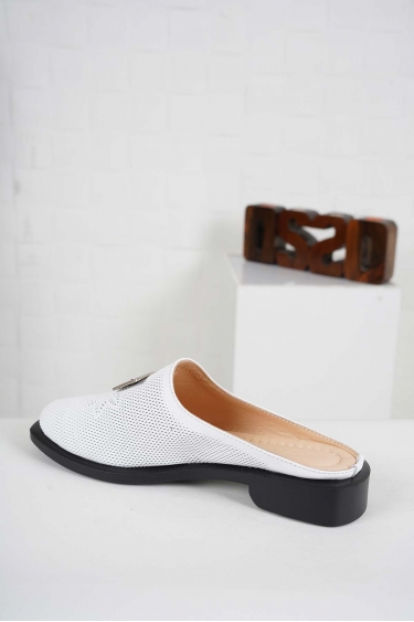 Hakiki Deri Beyaz Kadın Alçak Topuklu Sabo 241189704