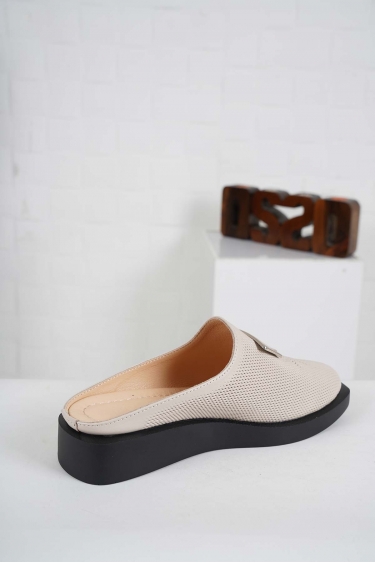 Hakiki Deri Bej Kadın Dolgu Topuklu Sabo 241189705