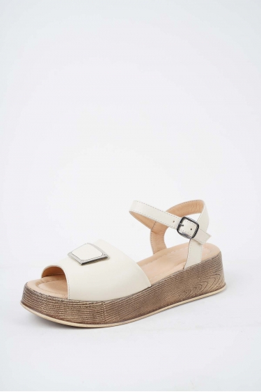 Hakiki Deri Bej Kadın Dolgu Topuk Sandalet 251189501