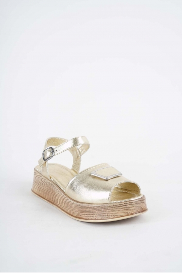 Hakiki Deri Altın Kadın Dolgu Topuk Sandalet 251189501