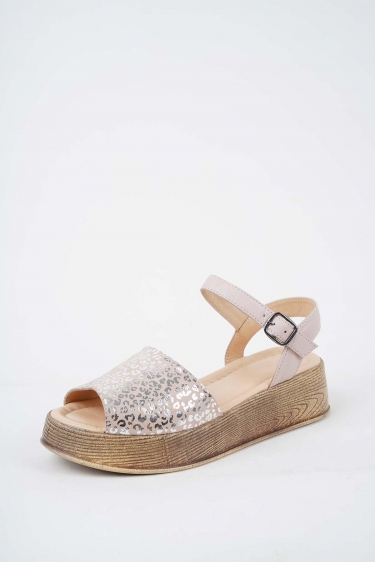 Hakiki Deri Pudra Baskılı Kadın Dolgu Topuk Sandalet 251189502