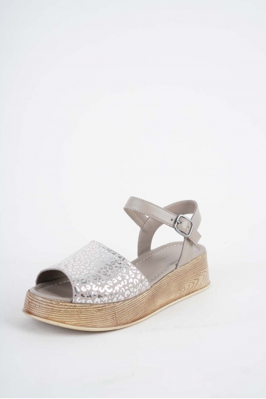 Hakiki Deri Vizon Baskılı Kadın Dolgu Topuk Sandalet 251189502