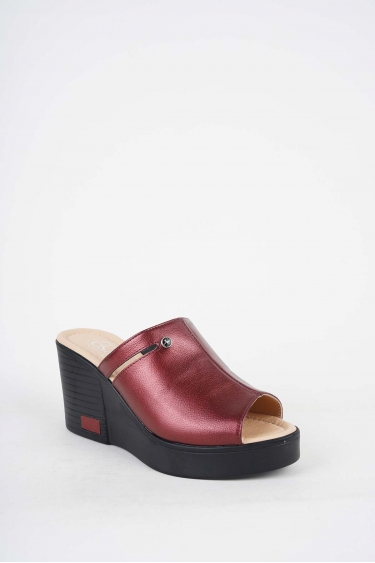 Hakiki Deri Bordo Kadın Dolgu Topuklu Terlik 251189601