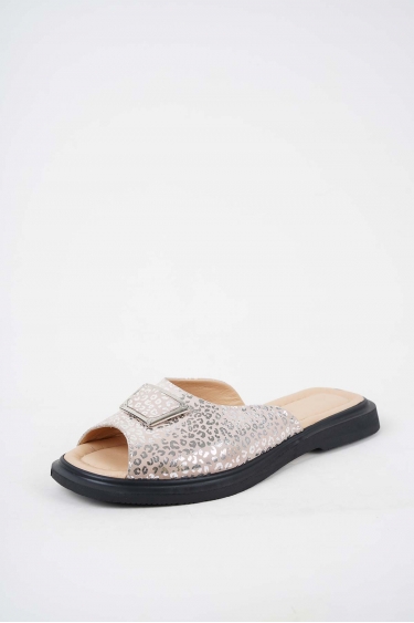 Hakiki Deri Pudra Baskılı Kadın Düz Terlik 251189604