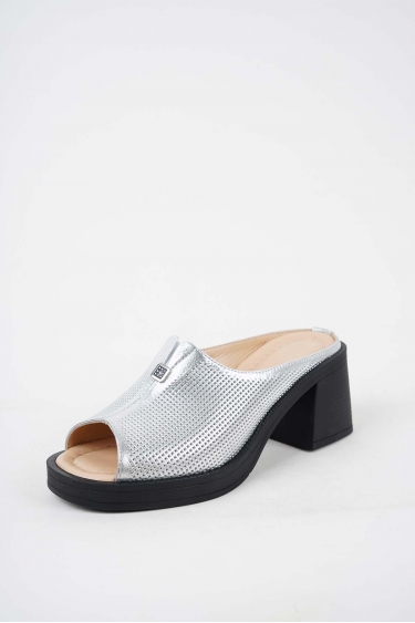 Hakiki Deri Gümüş Kadın Topuklu Terlik 251189606